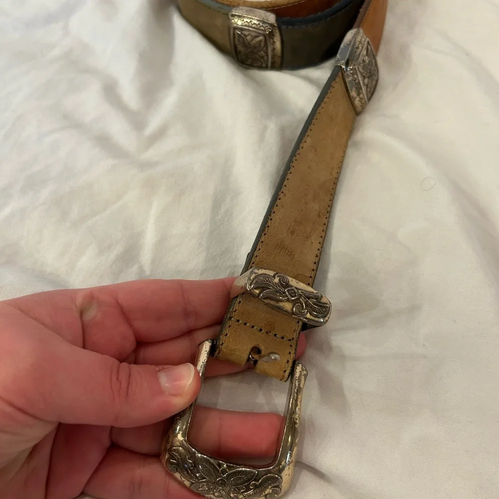 Brighton Women’s‎ Leather Colorblock Silver Hardware Belt 38”